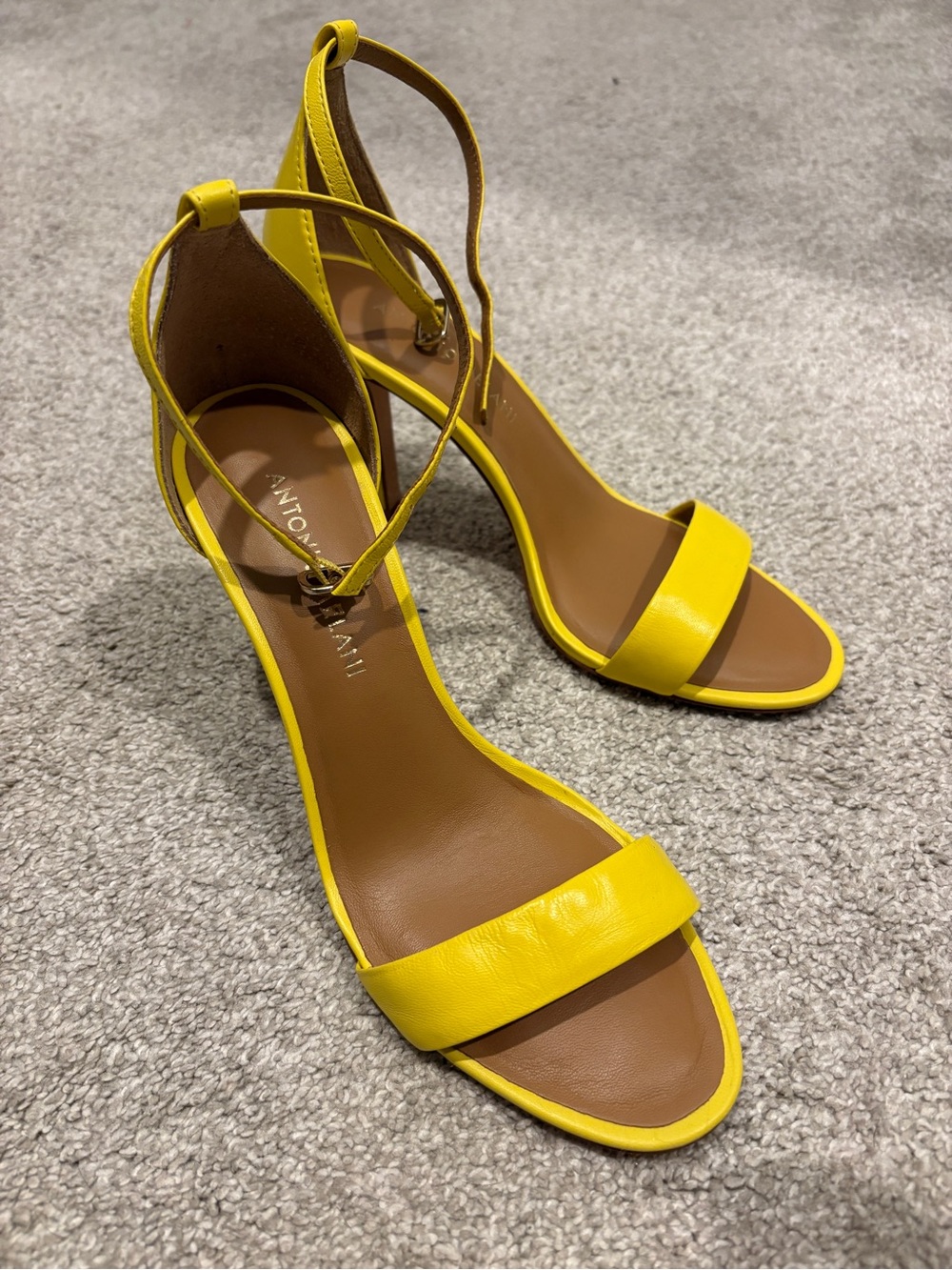 ANTONIO MELANI Yellow Leather Open-Toe Ankle-Strap Heels